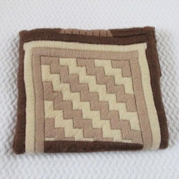 Vintage wool handwoven boho clutch bag brown beige soft lined pouch hand made - Picture 3 of 9